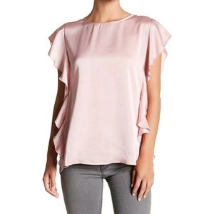Bobeau Mauve Pink Satin Ruffle Blouse